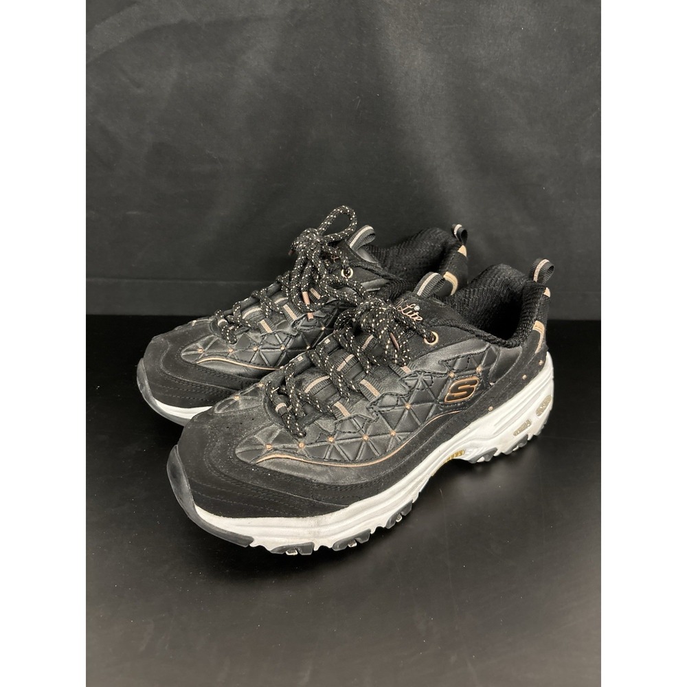 Womens Skechers D'Lites Black Memory Foam Athletic Shoes